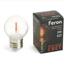 Лампа светодиодная Feron LB-383 Шарик прозрачный E27 2W 230V красный 48933