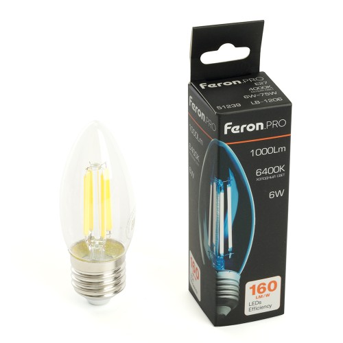 Лампа светодиодная Feron.PRO LB-1206 Свеча E27 6W 175-265V 6400K 51240