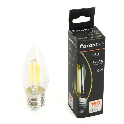 Лампа светодиодная Feron.PRO LB-1206 Свеча E27 6W 175-265V 2700K 51238