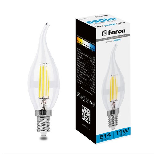 Лампа светодиодная Feron LB-714 Свеча на ветру E14 11W 230V 6400K 38237