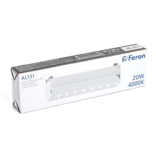 Светодиодный светильник Feron AL131 трековый однофазный на шинопровод 20W 4000K 60 градусов белый серия LensFold Артикул 48375