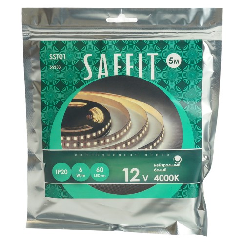 SST01 SAFFIT 60SMD(2835)/m 6Вт/м 12V 5000*8*1.22мм 4000K, IP20 Артикул 55238