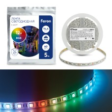 Светодиодная LED лента Feron LS607, 60SMD(5050)/m 14.4W/m 12V IP65 5m RGB Артикул 27651