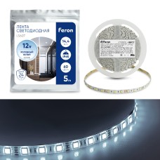 Светодиодная LED лента Feron LS607, 60SMD(5050)/m 14.4W/m 12V IP65 5m 6500К Артикул 27652