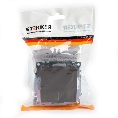 Выключатель 1-клавишный c индикатором (механизм) STEKKER GLS10-7101-04, 250В, 10А, серия Катрин, шоколад 49022