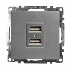Розетка USB 2-местная (механизм), STEKKER GLS10-7115-03, 250B, 2,1А, серия Катрин, серебро 39588