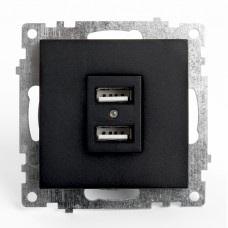 Розетка USB 2-местная (механизм), STEKKER GLS10-7115-05, 250B, 2,1А, серия Катрин, черный 39616