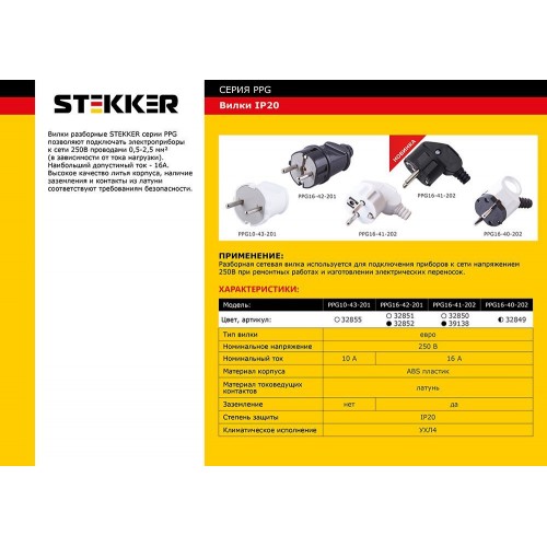 Вилка угловая с/з STEKKER, PPG16-41-202, пластик, 250В, 16A, IP20, черный 39138