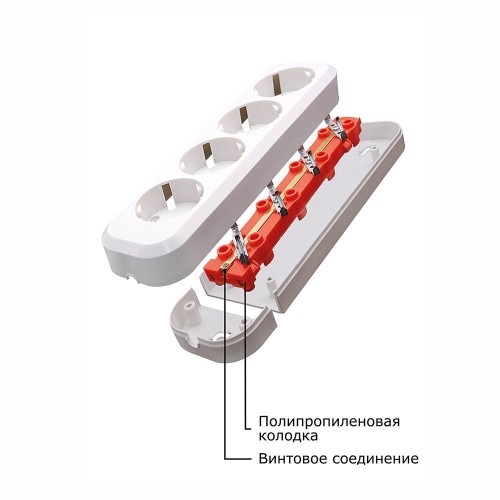 Розетка переносная разборная, 4-местная б/з STEKKER, PST10-400-20, белый 39009