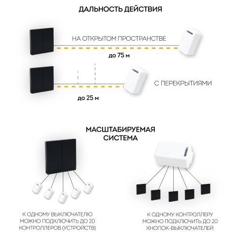 Выключатель беспроводной FERON, TM82 SMART двухклавишный, черный 41723