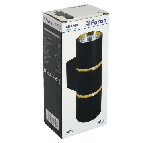 Светильник настенный Feron ML1860 ZEN MR16 35W, 230V, 2*GU10, черный, золото IP20 48649