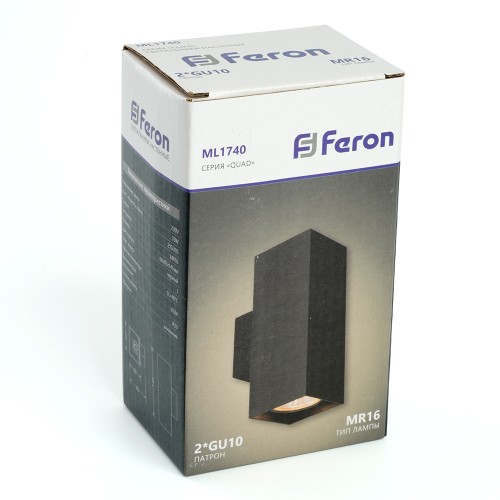 Светильник настенный Feron ML1740 QUAD MR16 35W, 230V, 2*GU10, чёрный IP20 48427