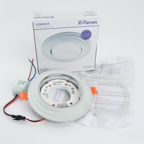 Светильник встраиваемый с белой LED подсветкой Feron CD5023 потолочный GX53 без лампы, матовый 40522