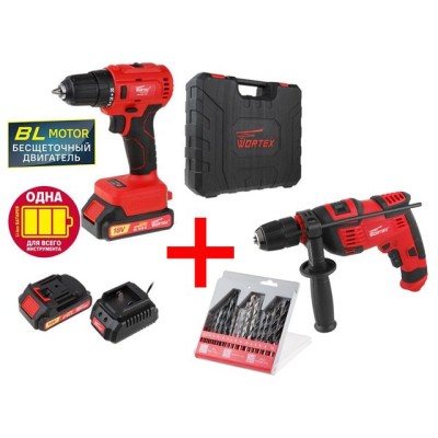 Аккум. дрель-шуруповерт WORTEX BD 2025-1 DLi в чем. ALL1 + АКЦИЯ!(дрель со скидкой + 16 шт. сверл)
