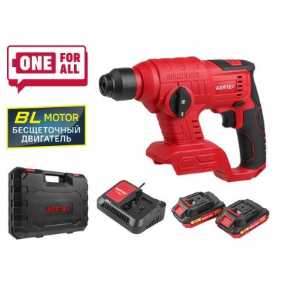 Аккум. перфоратор WORTEX CRH 1810 в чем. ALL1 XLT SET БЕСЩЕТ., 18 В, 1.2 Дж, 20 мм, 2х2 А*ч