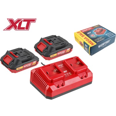 Набор аккумулятор 2х2 А*ч и зарядное устройство 2х2 А WORTEX ALL1 XLT в кор. SET