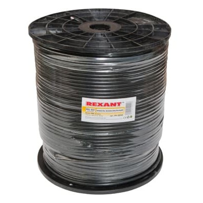 Кабель коаксиальный RG-6U, 75Ом, Cu/Al/Cu, 64%, 305м, OUTDOOR, черный REXANT