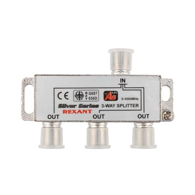 Делитель ТВх3 под F-разъем, 5-1000МГц, Silver (4 F-разъема в комплекте) REXANT