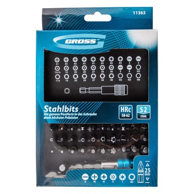 Набор бит, магнитный адаптер, сталь S2, пластиковый кейс, 32 предмета Gross Набор бит, магнитный адаптер, сталь S2, пластиковый кейс, 32 предмета Gross