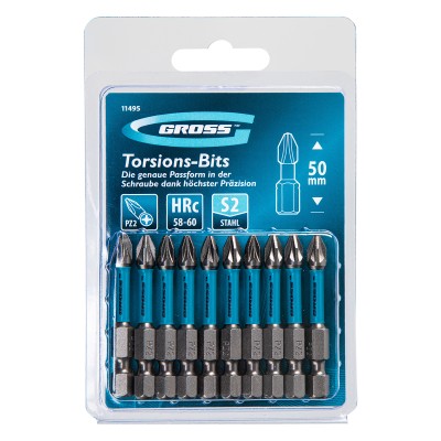 Бита торсионная PZ2 x 50 мм, для ударных шуруповертов, 10 шт. Gross Бита торсионная PZ2 x 50 мм, для ударных шуруповертов, 10 шт. Gross