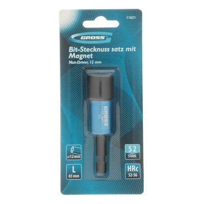 Бита с торцевой головкой, магнит. Nut-Driver, 12 мм, S2 Gross