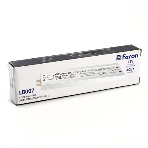 Трансформатор электронный для светодиодной ленты 40W 12V IP67 (драйвер), LB007 FERON Артикул 48054