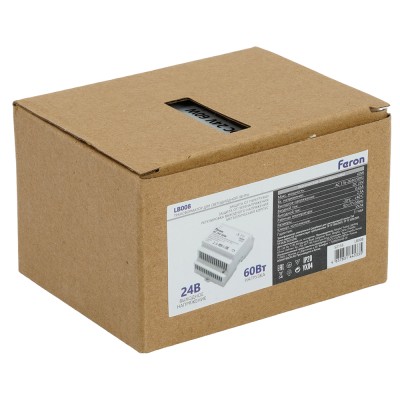 Трансформатор электронный для светодиодной ленты на DIN-рейку 60W 24V 77*92*56мм IP20, LB008