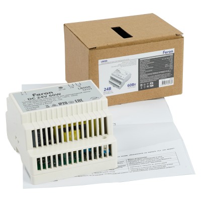 Трансформатор электронный для светодиодной ленты на DIN-рейку 60W 24V 77*92*56мм IP20, LB008