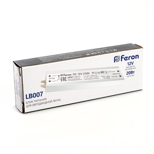Трансформатор электронный для светодиодной ленты 20W 12V IP67 (драйвер), LB007 FERON Артикул 48052