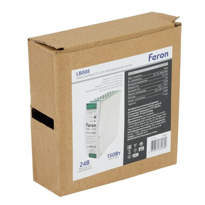 Трансформатор электронный для светодиодной ленты на DIN-рейку 150W 24V 40*125.5*113мм IP20, LB008