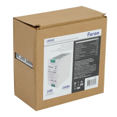 Трансформатор электронный для светодиодной ленты на DIN-рейку 240W 24V 63*125.5*113мм IP20, LB008