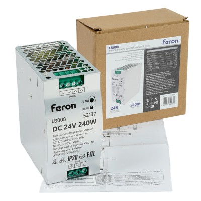 Трансформатор электронный для светодиодной ленты на DIN-рейку 240W 24V 63*125.5*113мм IP20, LB008