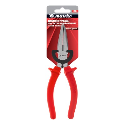 Длинногубцы изогнутые Econom, 180 мм, шлифованные, пластмассовые рукоятки Matrix