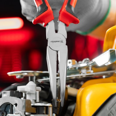 Длинногубцы изогнутые Nickel, 180 мм, никелированные, двухкомпонентные рукоятки Matrix