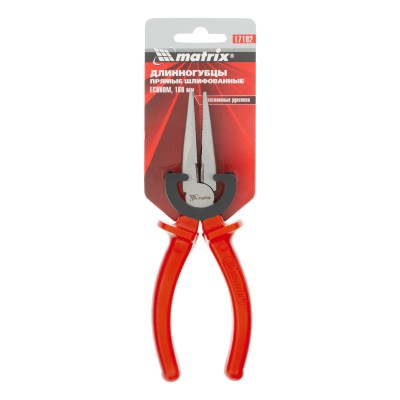 Длинногубцы прямые Econom, 160 мм, шлифованные, пластмассовые рукоятки Matrix