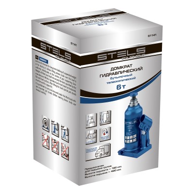 Домкрат гидравлический бутылочный телескопический, 6 т, h подъема 190-480 мм Stels