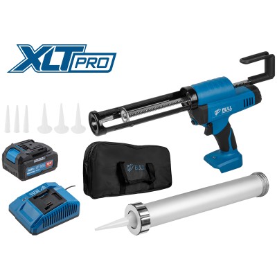 Аккум. пистолет для герметика BULL CG 1860 SET(1х4), сумка, 300/600 мл, 2500 Н, 8,3 мм/с, рег. скор.