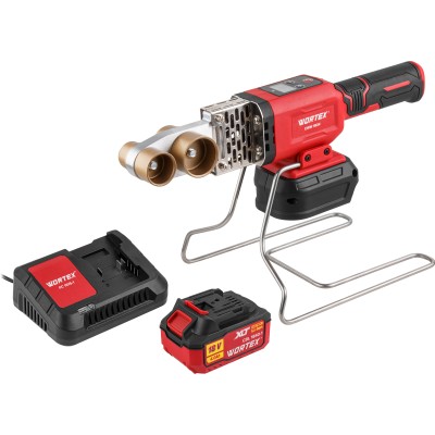 Аккум. сварочный аппарат для полимерных труб WORTEX CWM 1834 ALL1 XLT SET с акб и зу+3 насадки
