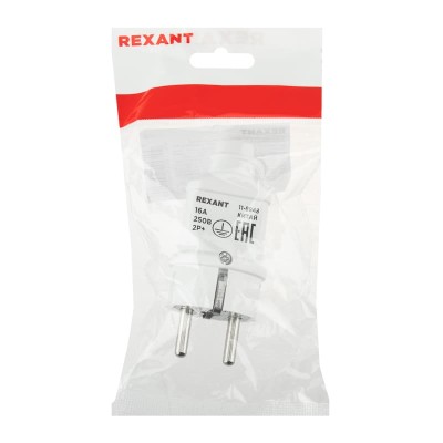 Вилка Евро прямая с з/к 16А усиленная белая REXANT