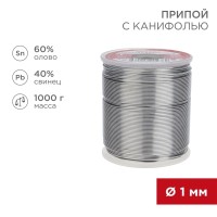 Припой с канифолью, 1000г, Ø1мм, (олово 60%, свинец 40%), катушка REXANT Припой с канифолью, 1000г, Ø1мм, (олово 60%, свинец 40%), катушка REXANT