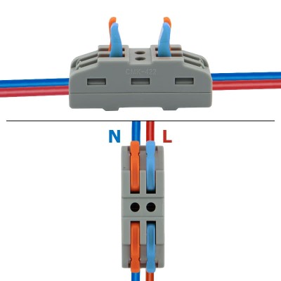 Клемма СМК 222-422 проходная 2 полюса (0,08-4 мм²), серая (5 шт./уп.) REXANT