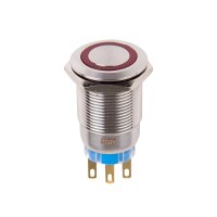 Кнопка  антивандальная Ø19 12В(LED) Б/Фикс (5с) OFF-(ON) / ON-(OFF) красная (A19-C1) REXANT