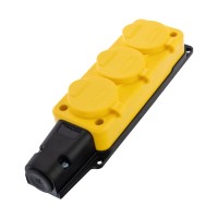 Розетка (колодка) влагозащищенная с крышкой 3 гнезда, с/з, 16А, IP54, каучук, желтая REXANT