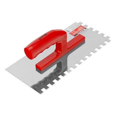 Гладилка из нержавеющей стали, 280 х 130 мм, зеркальная полировка, пластмассовая ручка, зуб 10 х 10 мм Matrix