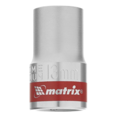 Головка торцевая, 13 мм, двенадцатигранная, CrV, под квадрат 1/2, хромированная Matrix Головка торцевая, 13 мм, двенадцатигранная, CrV, под квадрат 1/2, хромированная Matrix