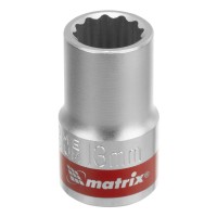 Головка торцевая, 13 мм, двенадцатигранная, CrV, под квадрат 1/2, хромированная Matrix Головка торцевая, 13 мм, двенадцатигранная, CrV, под квадрат 1/2, хромированная Matrix