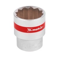 Головка торцевая, 27 мм, двенадцатигранная, CrV, под квадрат 1/2, хромированная Matrix Головка торцевая, 27 мм, двенадцатигранная, CrV, под квадрат 1/2, хромированная Matrix