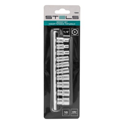 Набор торцевых головок, 1/4, шестигранные, CrV, 10 шт, 4-13 мм Stels