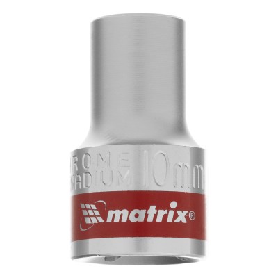 Головка торцевая, 10 мм, двенадцатигранная, CrV, под квадрат 1/2, хромированная Matrix Головка торцевая, 10 мм, двенадцатигранная, CrV, под квадрат 1/2, хромированная Matrix