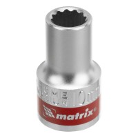 Головка торцевая, 10 мм, двенадцатигранная, CrV, под квадрат 1/2, хромированная Matrix Головка торцевая, 10 мм, двенадцатигранная, CrV, под квадрат 1/2, хромированная Matrix